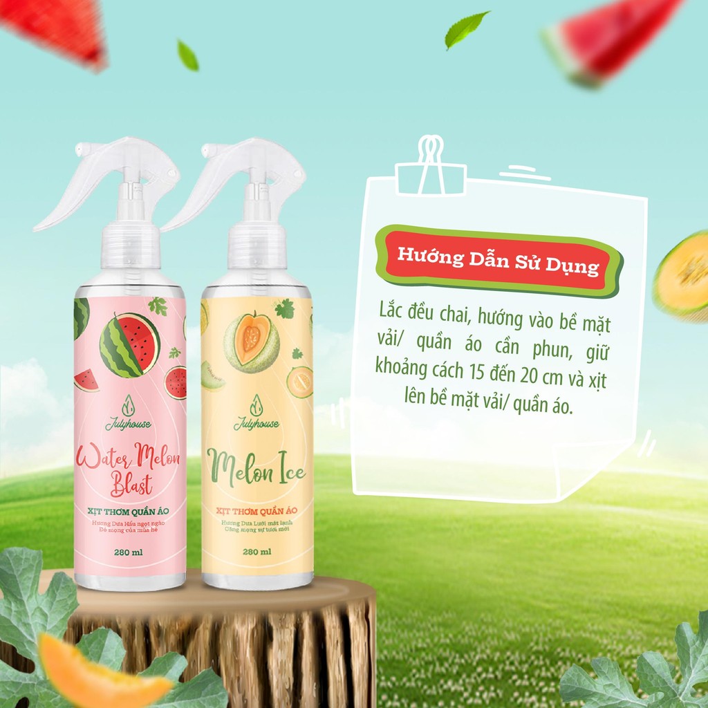 Mô tả Combo Xịt thơm quần áo Julyhouse hương trái cây tươi mát dưa hấu và dưa lưới 280ml - 4