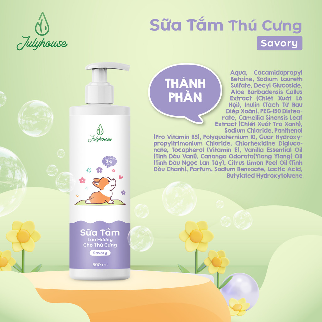 Mô tả Sữa tắm cho chó mèo Julyhouse 150/500ml Savory hương chanh thanh mát giúp làm sạch khử mùi lưu hương thơm 3-5 ngày - 1