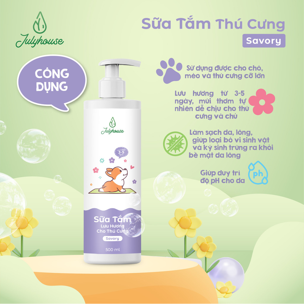 Mô tả Sữa tắm cho chó mèo Julyhouse 150/500ml Savory hương chanh thanh mát giúp làm sạch khử mùi lưu hương thơm 3-5 ngày - 2