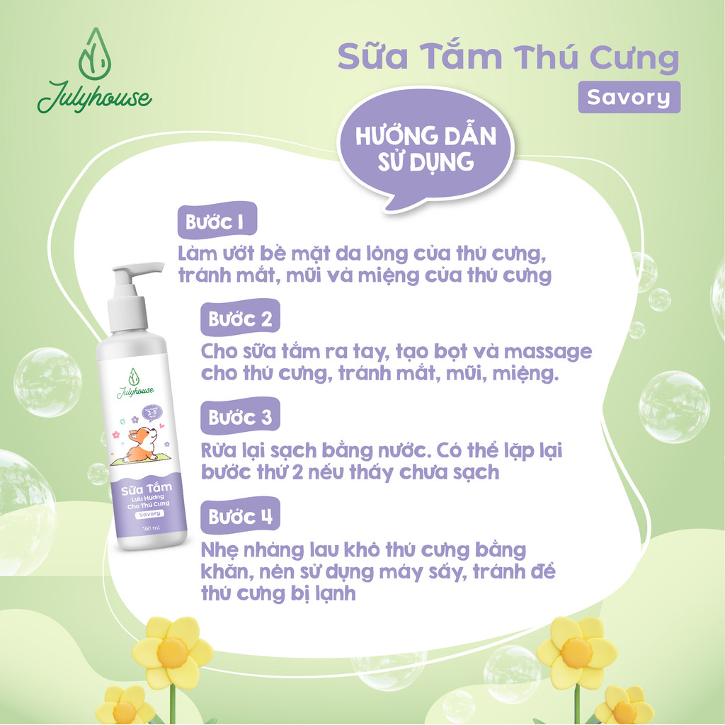 Mô tả Sữa tắm cho chó mèo Julyhouse 150/500ml Savory hương chanh thanh mát giúp làm sạch khử mùi lưu hương thơm 3-5 ngày - 4