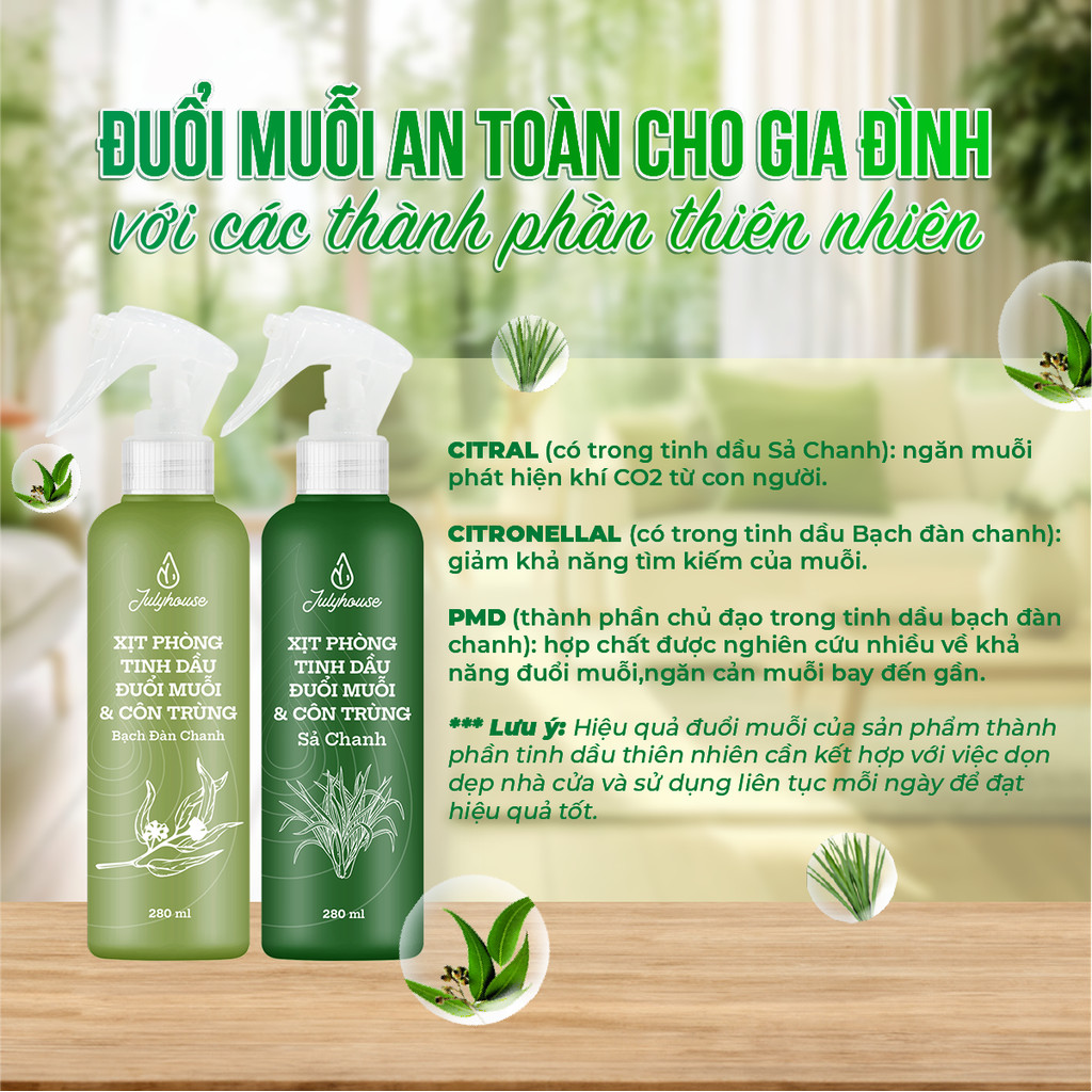 Mô tả Bình Xịt Phòng Tinh Dầu Sả Chanh, Bạc Hà, Quế, Bạch Đàn Chanh 280ml Julyhouse Khử Mùi Làm Thơm Thư Giãn - 4