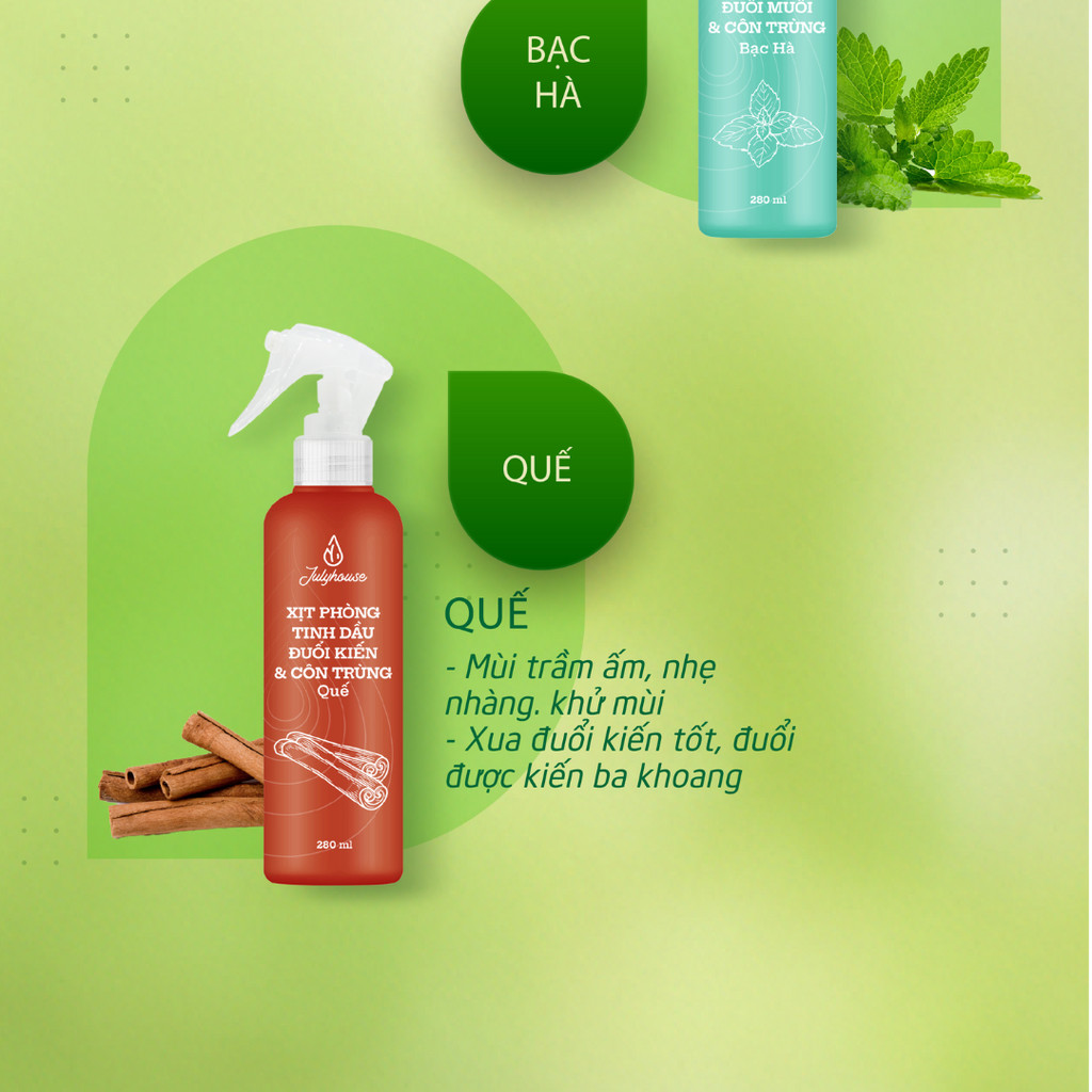 Mô tả Bình Xịt Phòng Tinh Dầu Sả Chanh, Bạc Hà, Quế, Bạch Đàn Chanh 280ml Julyhouse Khử Mùi Làm Thơm Thư Giãn - 7
