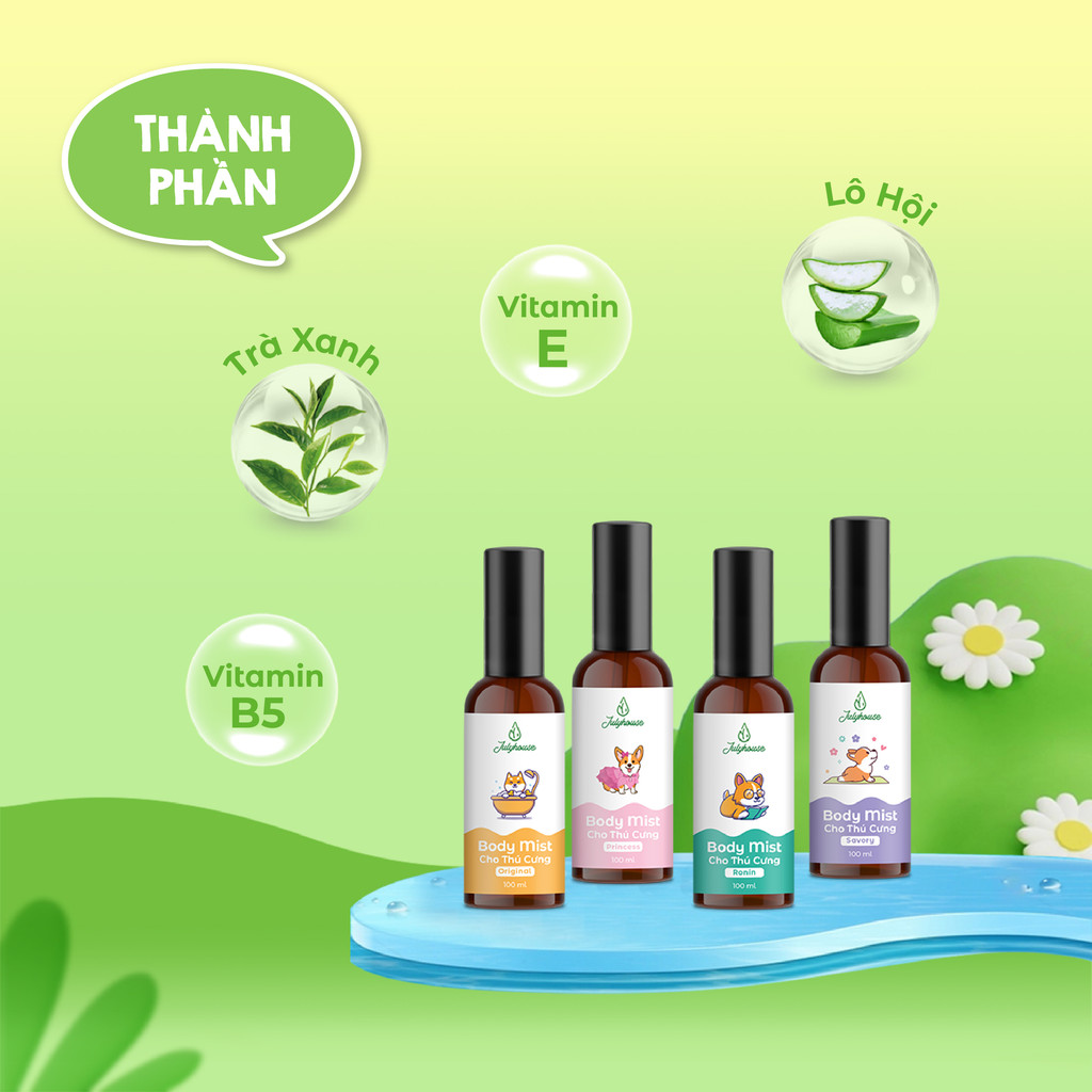 Mô tả Bodymist xịt thơm khử mùi cho chó mèo JULYHOUSE 20ml/100ml dưỡng da lông, thơm lâu hương nước hoa - 2