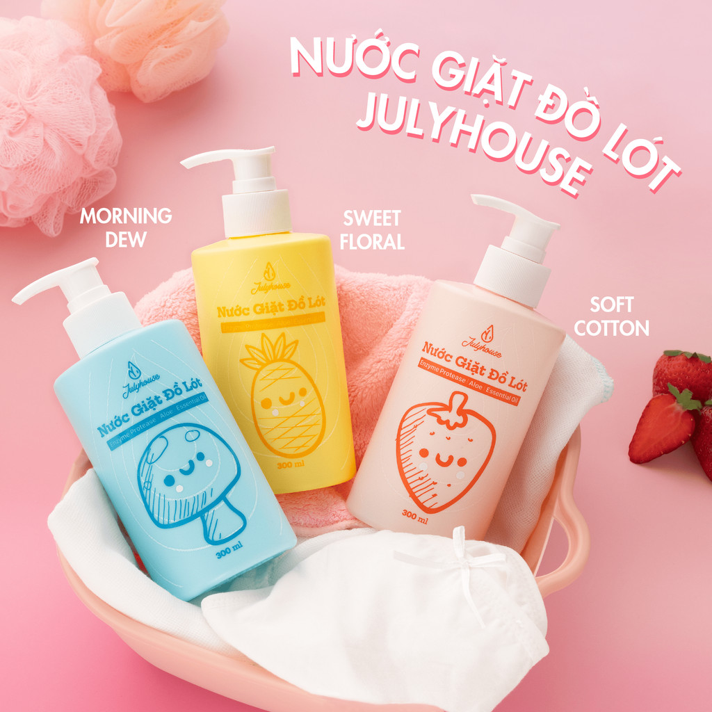 Mô tả Nước giặt đồ lót Julyhouse 300ml chiết xuất từ Lô Hội và tinh dầu Bạc Hà thơm mát, làm sạch vết bẩn, dịu nhẹ da tay - 1