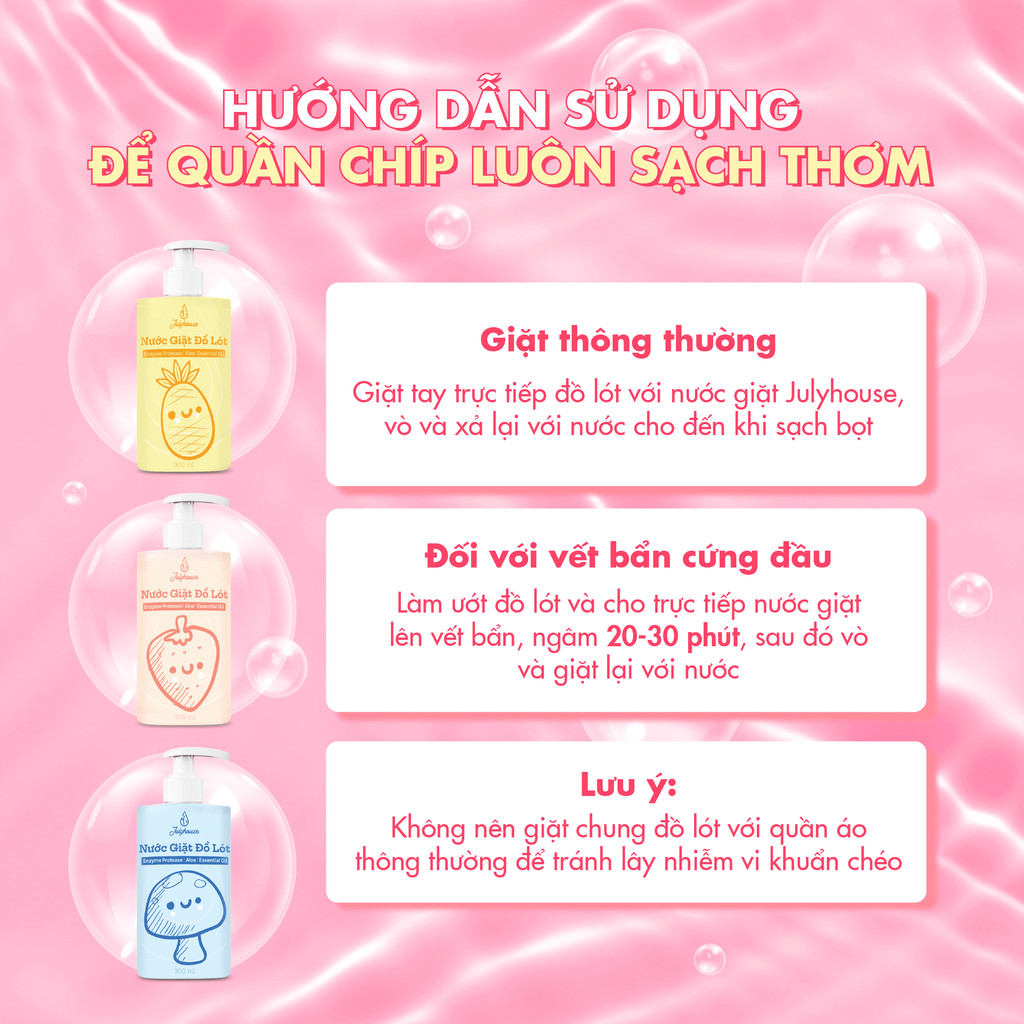Mô tả Nước giặt đồ lót Julyhouse 300ml chiết xuất từ Lô Hội và tinh dầu Bạc Hà thơm mát, làm sạch vết bẩn, dịu nhẹ da tay - 5