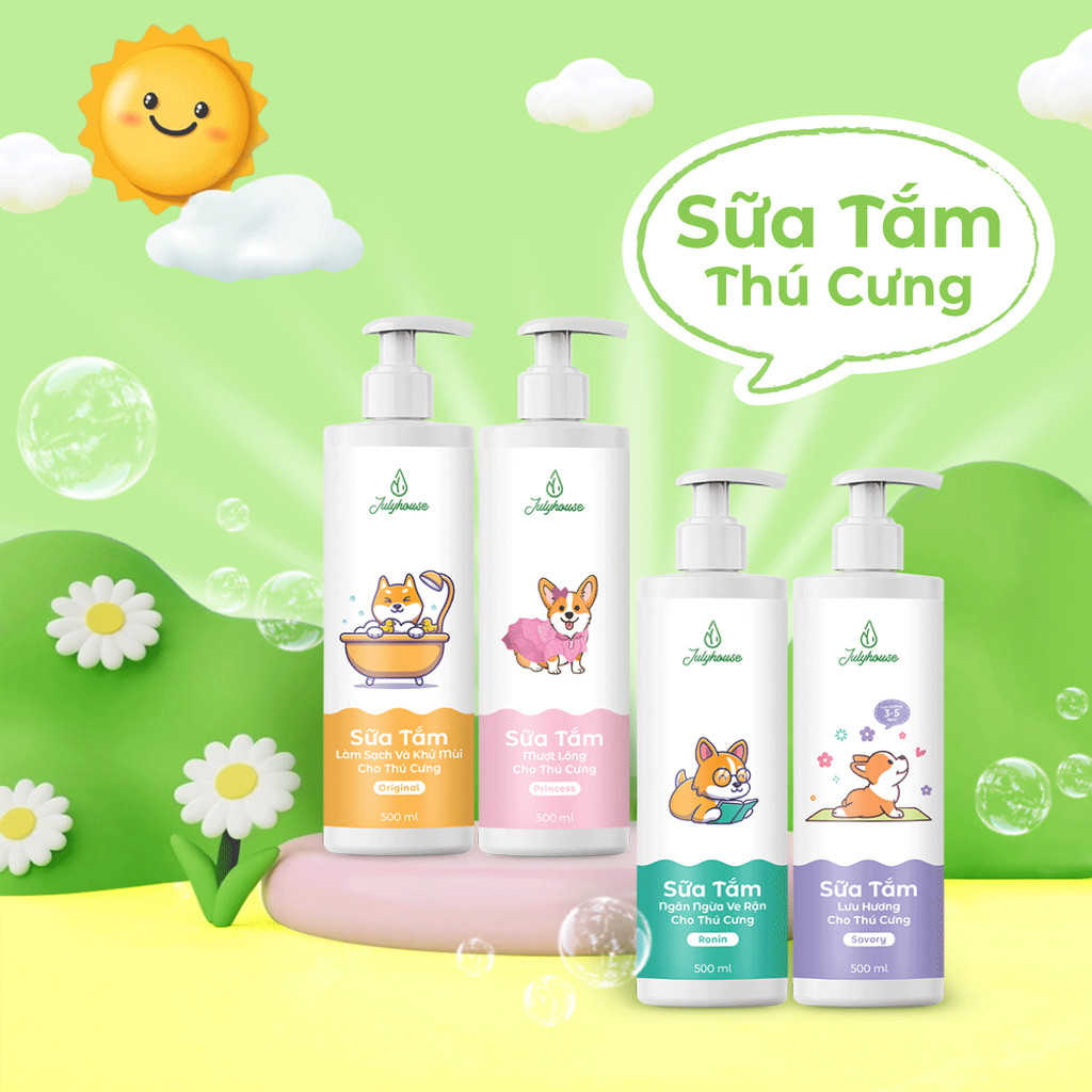 Mô tả Combo Sữa tắm cho chó mèo 150ml/500ml và Xịt thơm dưỡng lông bodymist cho chó mèo 100ml Julyhouse - 1