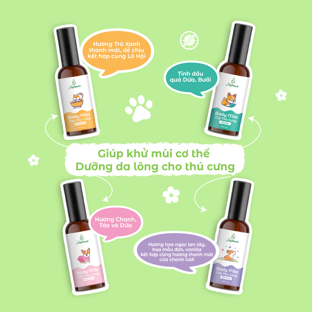 Mô tả Combo Sữa tắm cho chó mèo 150ml/500ml và Xịt thơm dưỡng lông bodymist cho chó mèo 100ml Julyhouse - 6