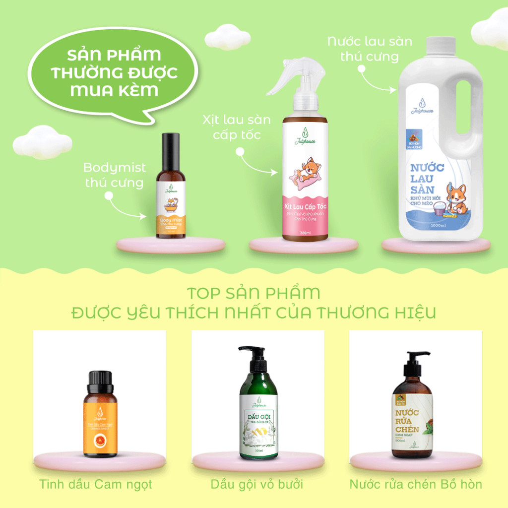 Mô tả Combo Sữa tắm cho chó mèo 150ml/500ml và Xịt thơm dưỡng lông bodymist cho chó mèo 100ml Julyhouse - 8