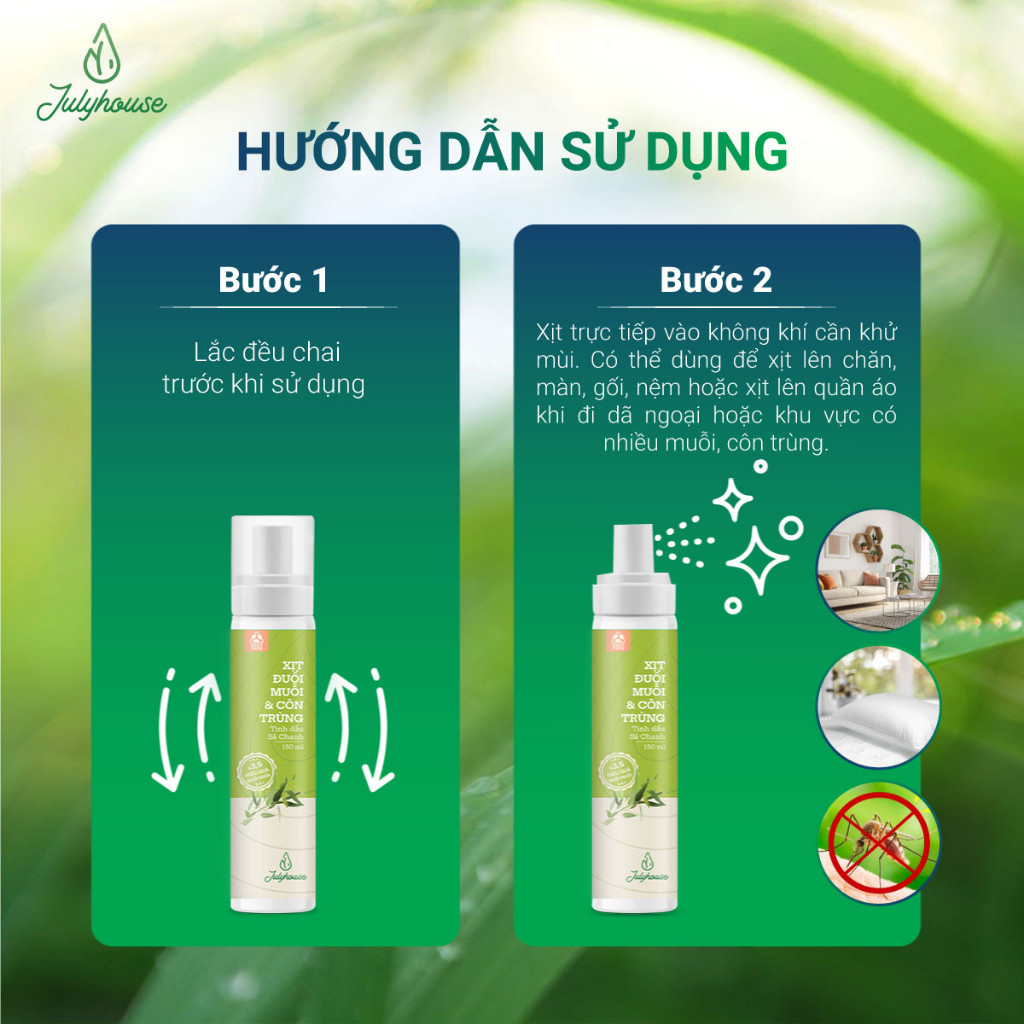 Mô tả Xịt phòng Julyhouse 20ml/150ml tinh dầu sả chanh thơm mát như Spa công thức cải tiến mới - 5