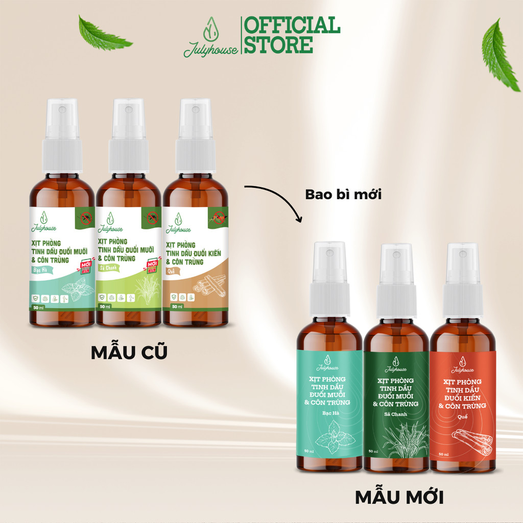 Mô tả Bình xịt phòng tinh dầu sả chanh, bạc hà, quế JULYHOUSE 50ml khử mùi hiệu quả (mùi tự chọn) - 1
