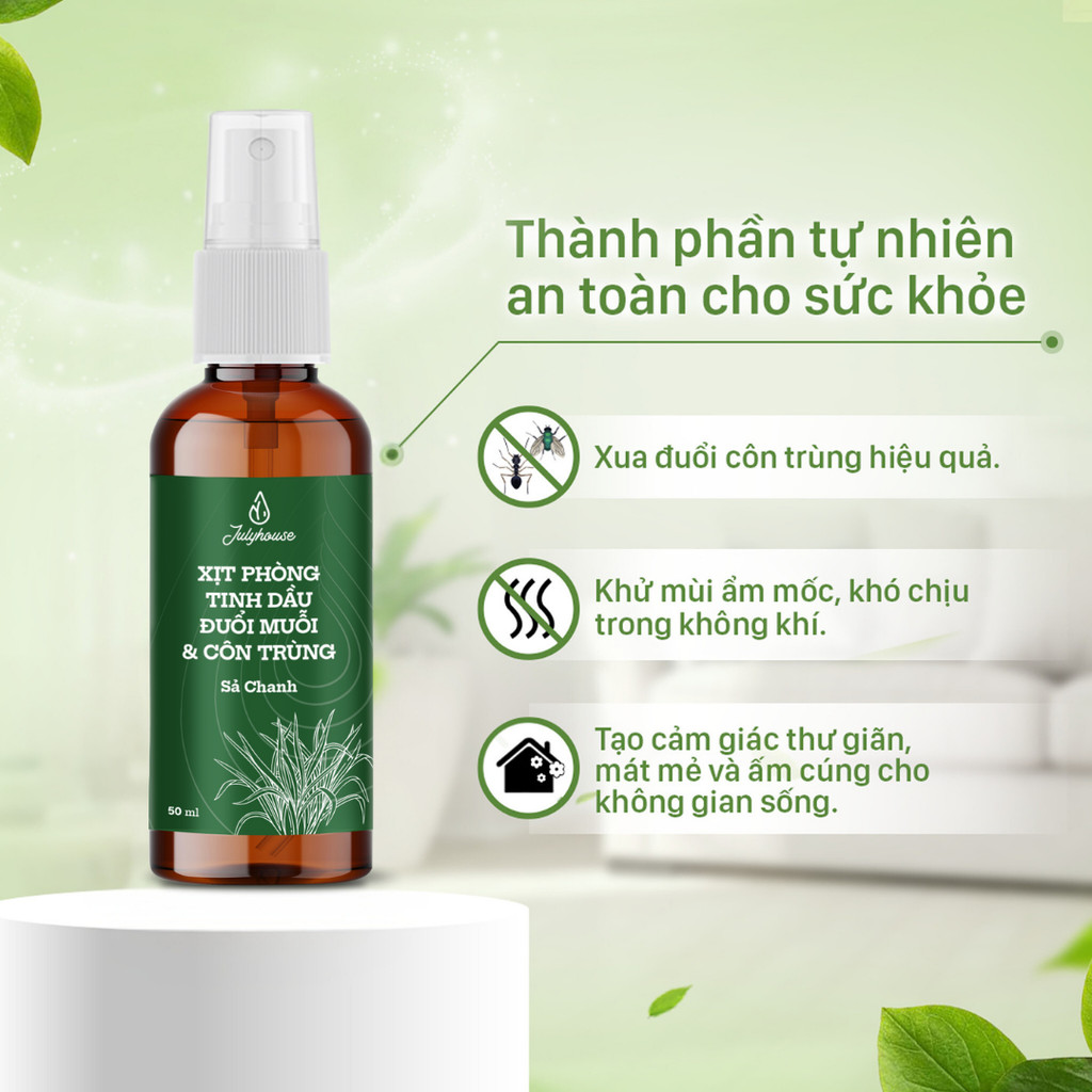 Mô tả Bình xịt phòng tinh dầu sả chanh, bạc hà, quế JULYHOUSE 50ml khử mùi hiệu quả (mùi tự chọn) - 4