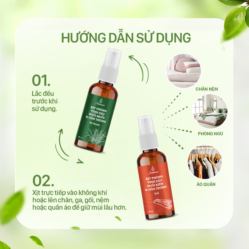 Mô tả Bình xịt phòng tinh dầu sả chanh, bạc hà, quế JULYHOUSE 50ml khử mùi hiệu quả (mùi tự chọn) - 5