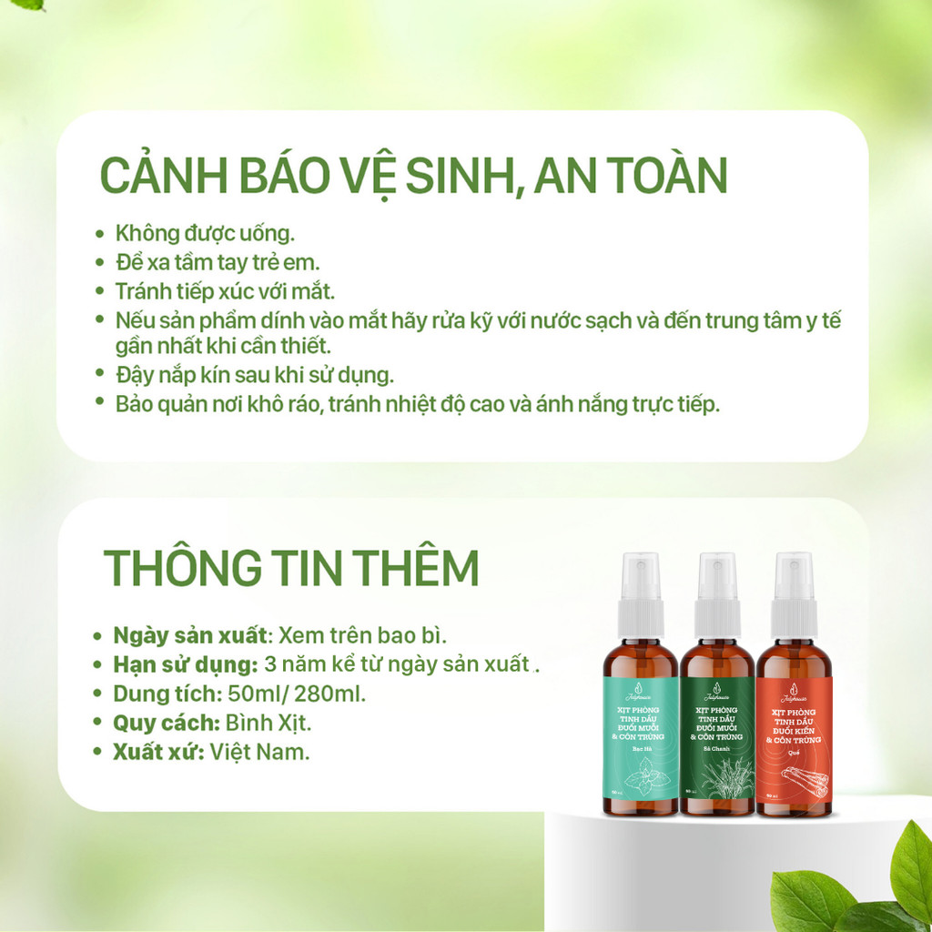 Mô tả Bình xịt phòng tinh dầu sả chanh, bạc hà, quế JULYHOUSE 50ml khử mùi hiệu quả (mùi tự chọn) - 6