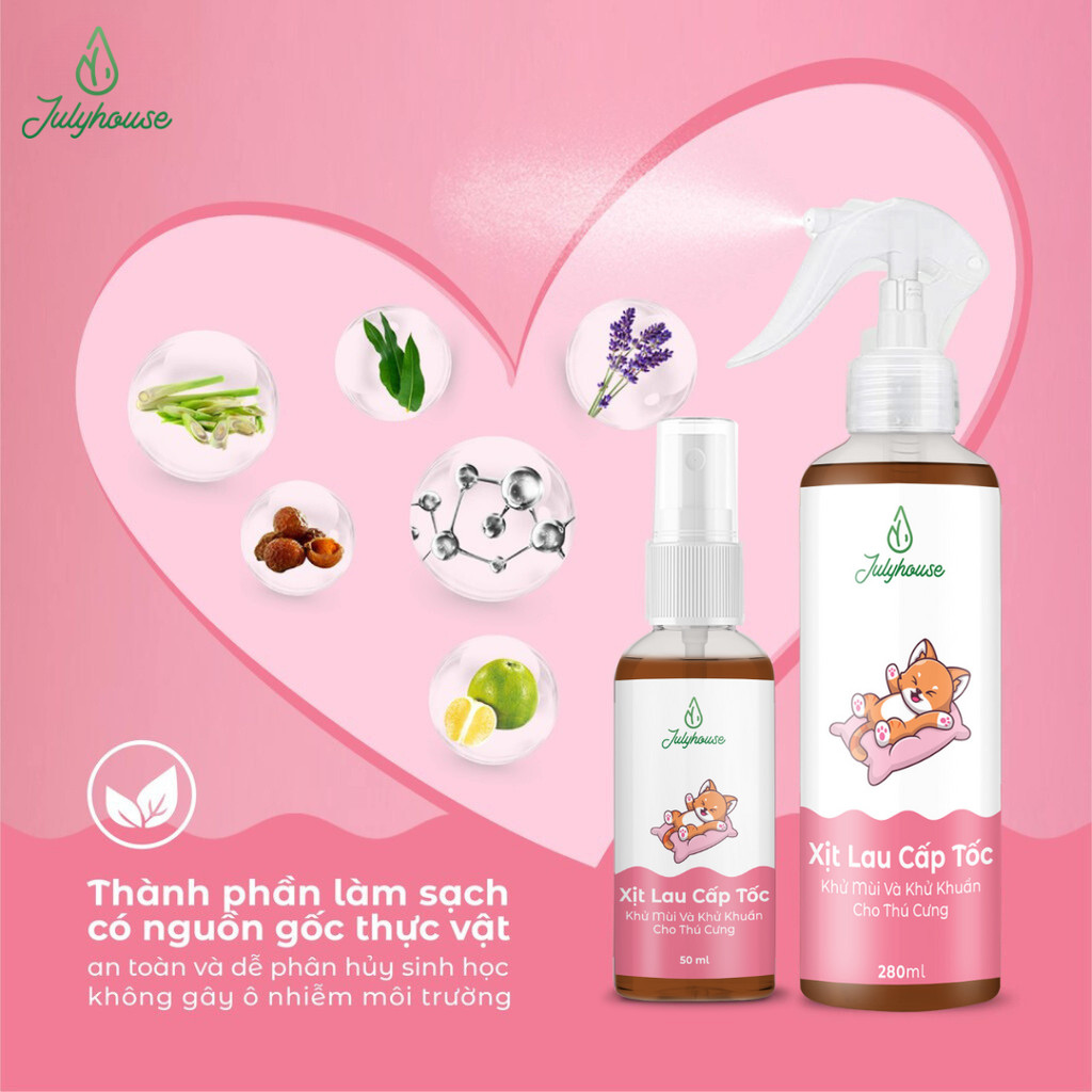 Mô tả Xịt khử mùi nước tiểu, khử khuẩn mùi hôi chó mèo Julyhouse 50ml/280ml từ tinh dầu thiên nhiên làm sạch hiệu quả an toàn - 4