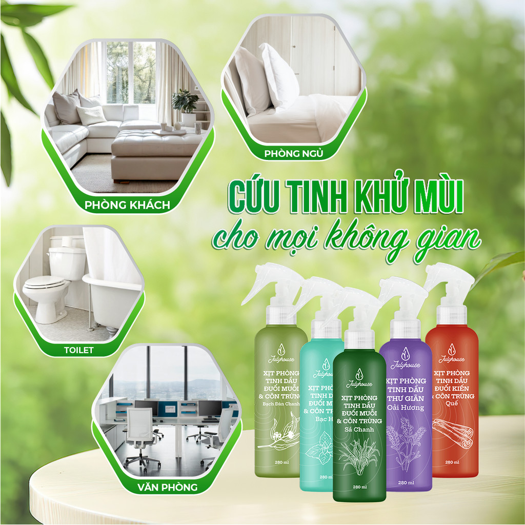 Mô tả Bình xịt phòng JULYHOUSE 280ml tinh dầu Sả Chanh, Bạc Hà, Bạch đàn chanh, Quế, Oải hương thơm phòng khử mùi hiệu quả - 2