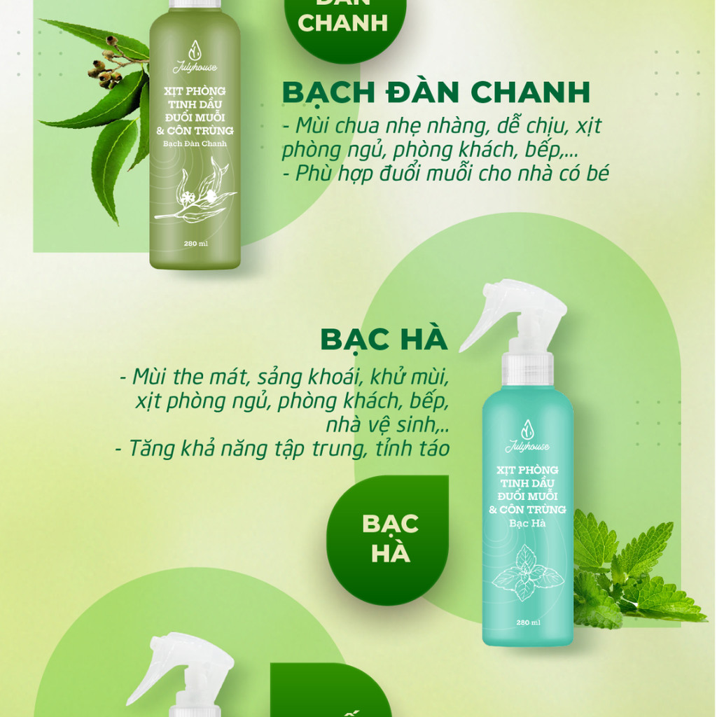 Mô tả Bình xịt phòng JULYHOUSE 280ml tinh dầu Sả Chanh, Bạc Hà, Bạch đàn chanh, Quế, Oải hương thơm phòng khử mùi hiệu quả - 5