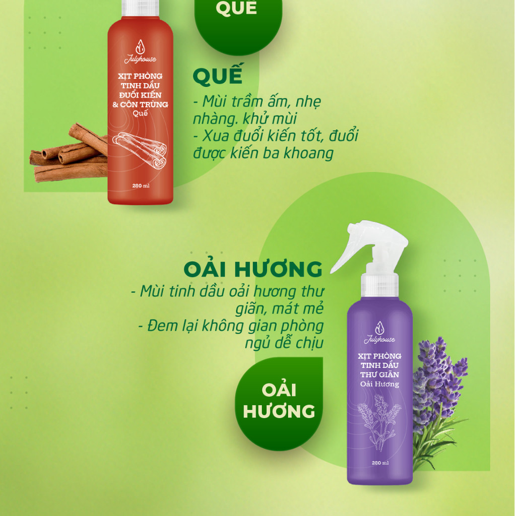 Mô tả Bình xịt phòng JULYHOUSE 280ml tinh dầu Sả Chanh, Bạc Hà, Bạch đàn chanh, Quế, Oải hương thơm phòng khử mùi hiệu quả - 6