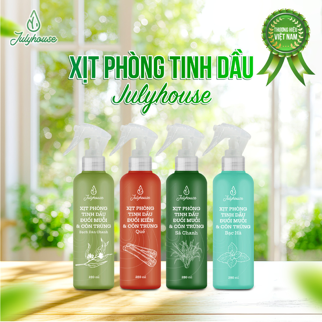 Mô tả Bình Xịt Phòng Tinh Dầu Sả Chanh, Bạc Hà, Quế, Bạch Đàn Chanh 280ml Julyhouse Khử Mùi - 1