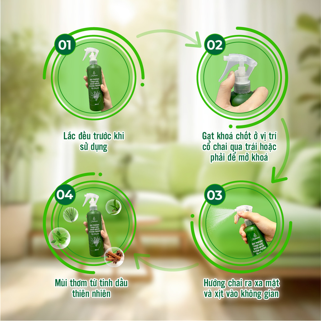 Mô tả Combo 2 bình xịt phòng tinh dầu Sả Chanh 280ml/chai JULYHOUSE khử mùi thơm phòng cấp tốc - 10