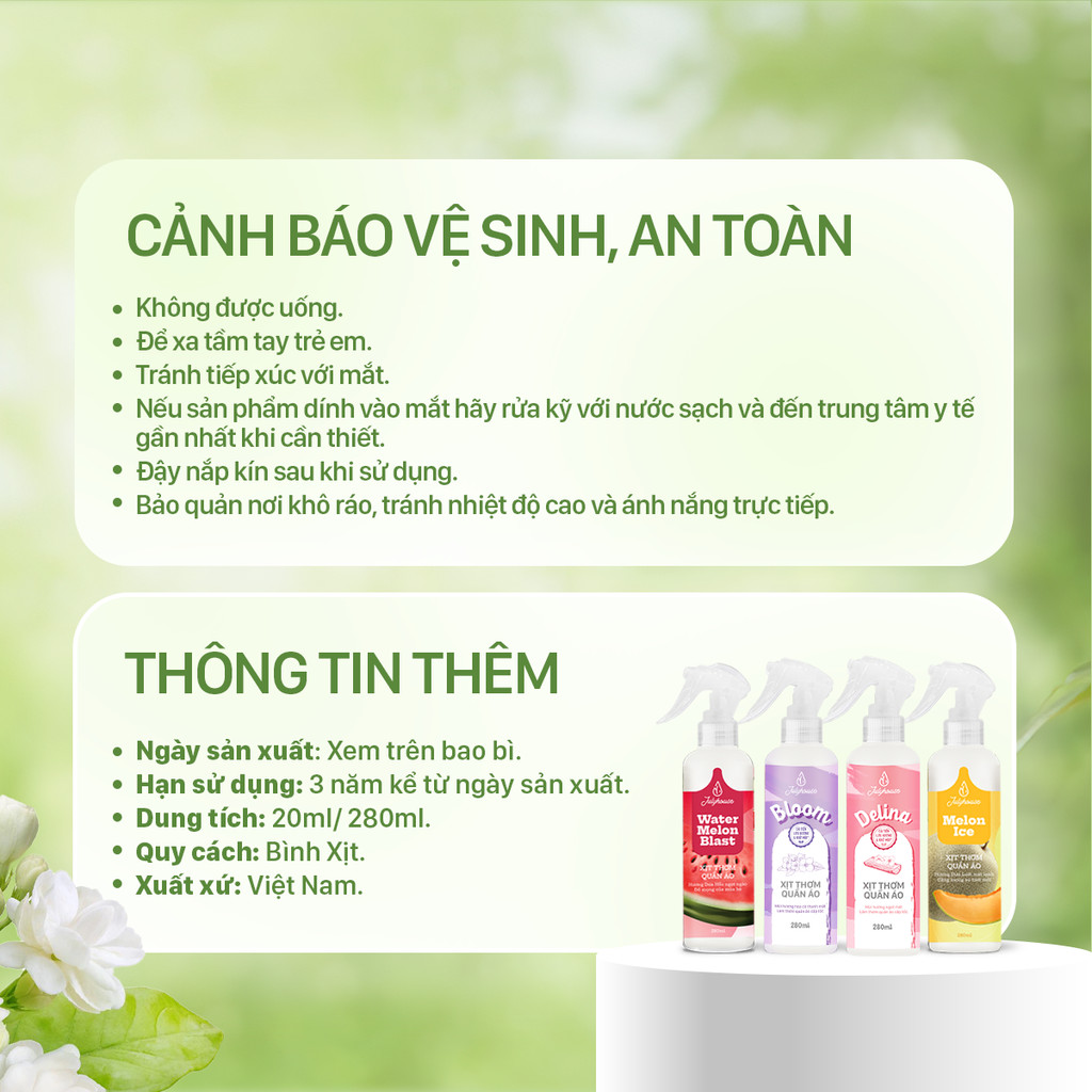 Mô tả Xịt thơm quần áo thơm mát ngày dài JULYHOUSE dung tích 20ml/280ml - 5