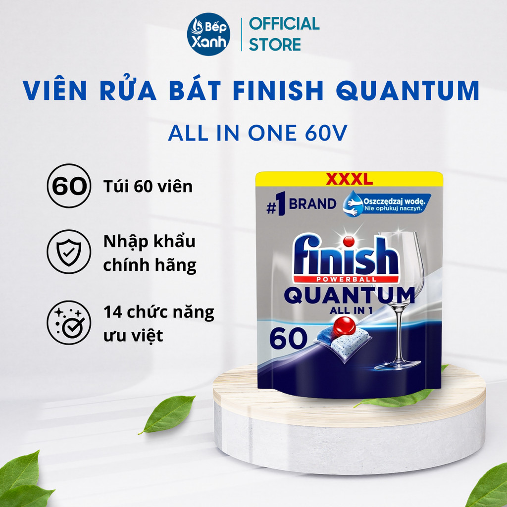 Mô tả Viên rửa bát Finish All In One 60V, 90V + Muối rửa bát Finish 1,2kg + Nước làm bóng Finish 400ml - 3