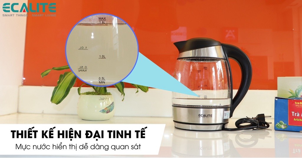 Mô tả Bình Đun Siêu Tốc Ecalite EK-G1812 (1.8L) - Đèn LED Đổi Màu - 2