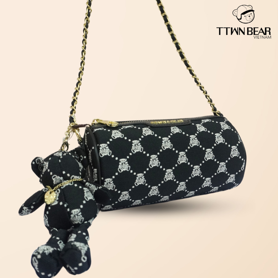 Mô tả Túi xách nữ TTWN BEAR chính hãng - TN2382 vải thêu dệt kim kèm charm, dây đeo - 1