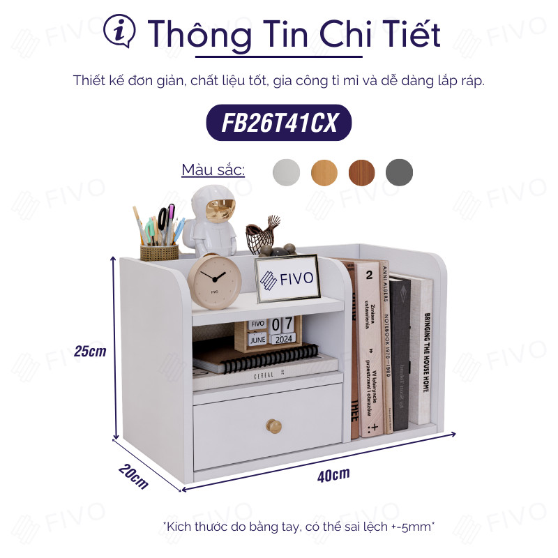 Kệ Sách Gỗ Mini Để Bàn FIVO FB26 Bo Góc Thẩm Mỹ