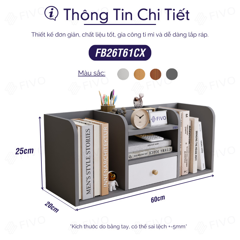 Kệ Sách Gỗ Mini Để Bàn FIVO FB26 Dễ Lắp Ráp