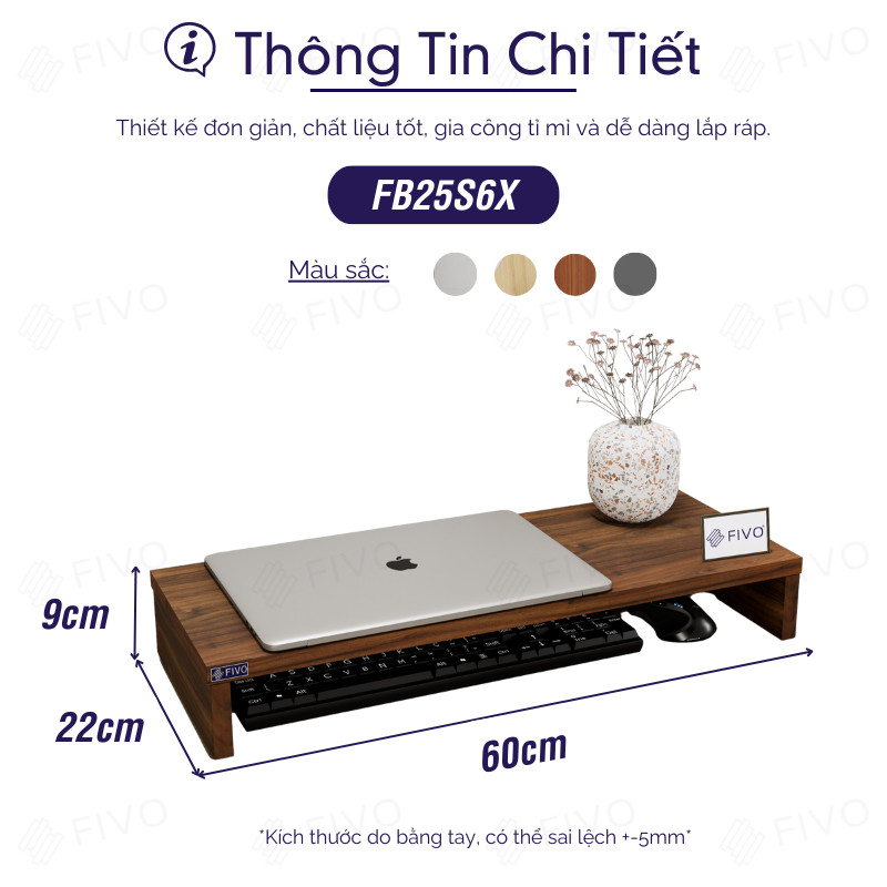 Kệ Máy Tính Gỗ FIVO FB25 góc nghiêng