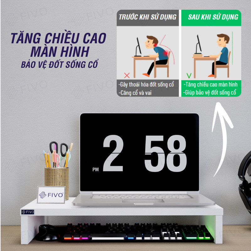 Kệ Máy Tính Gỗ FIVO FB25 mặt trước
