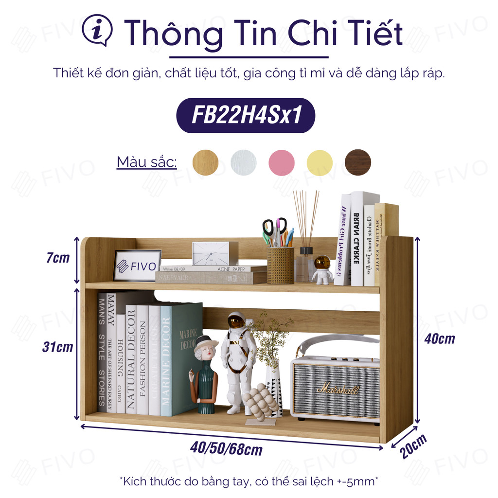 Kệ Sách Gỗ 2 Tầng Đa Năng FB22 FIVO Decor Bàn Học