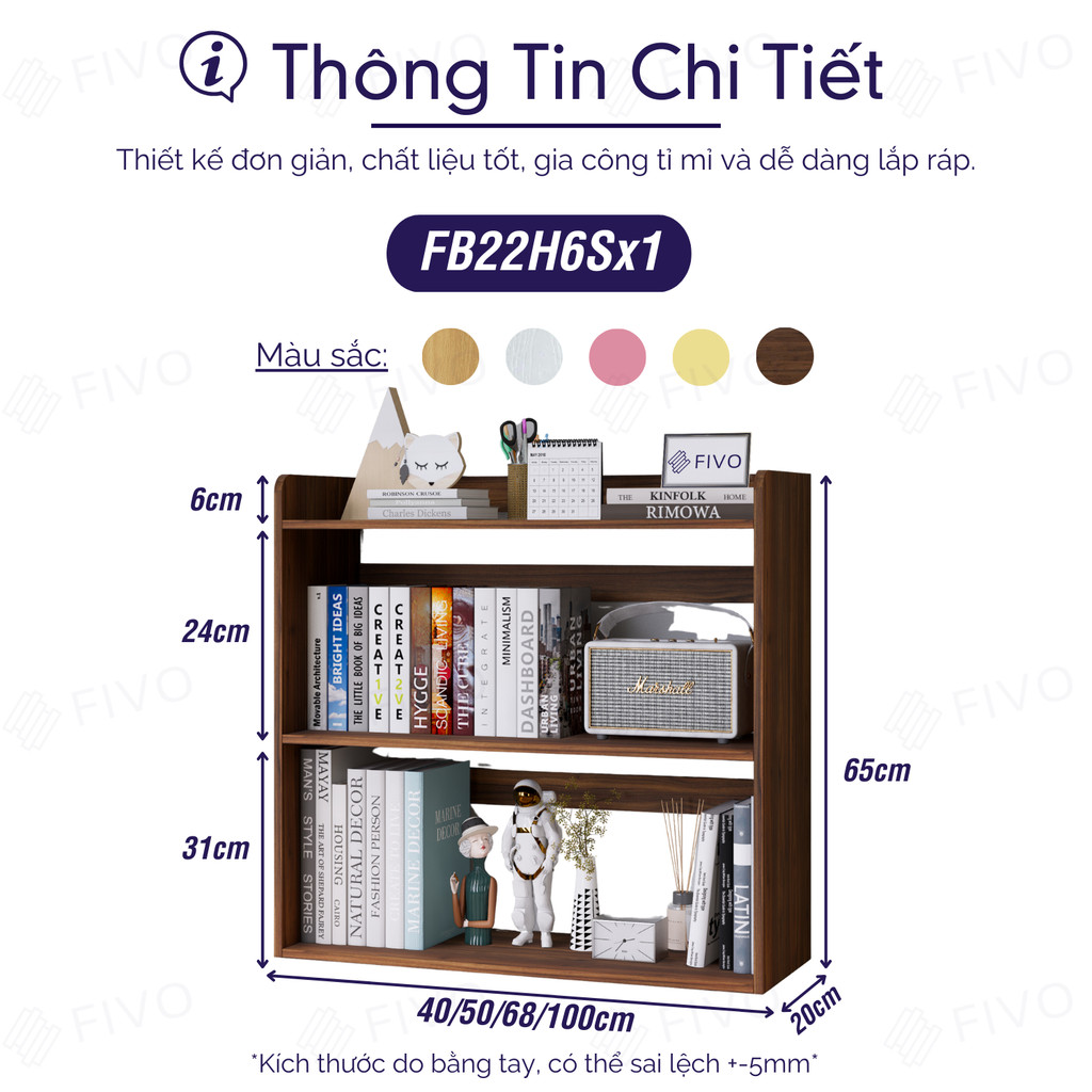 Kệ Sách Gỗ 2 Tầng Đa Năng FB22 FIVO Màu Walnut