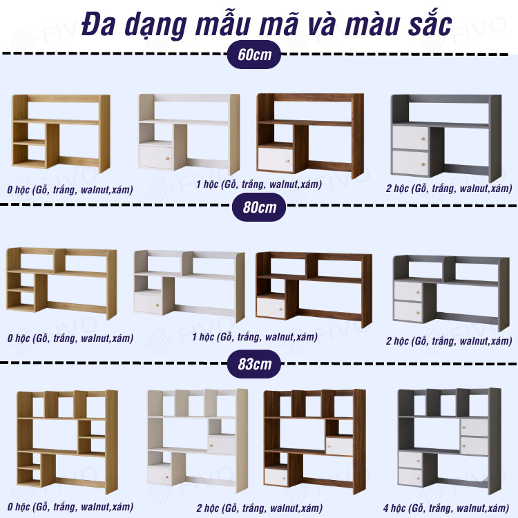 Kích thước kệ sách để bàn FIVO