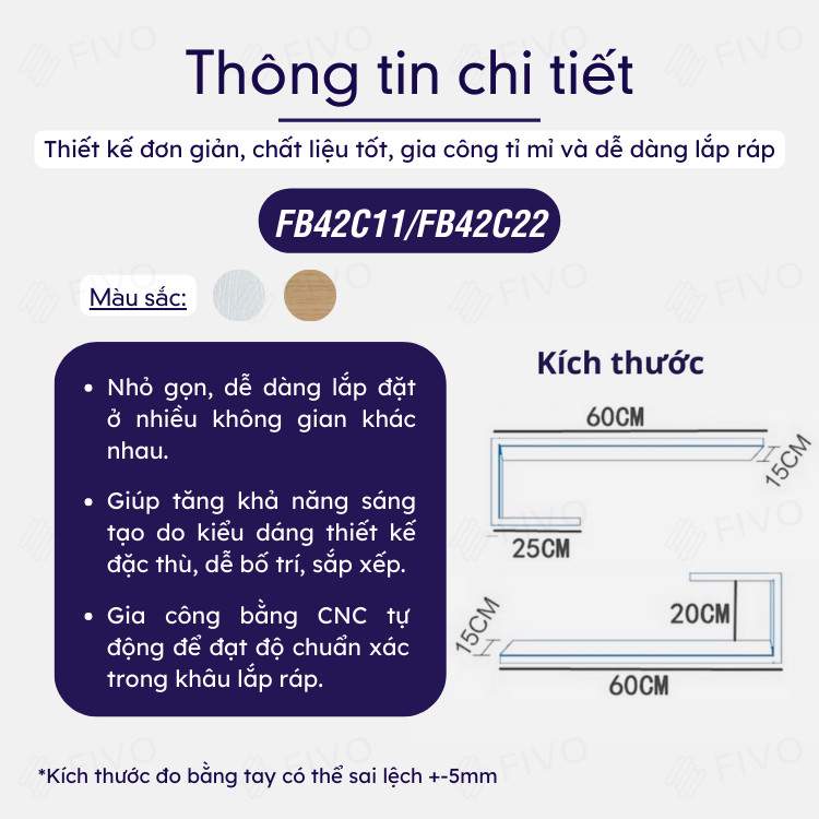 Mô tả Kệ Để Sách Gỗ Treo Tường Đẹp Chữ J FIVO FB42, Gỗ Chống Ẩm, Thiết Kế Âm Tường, Đa Dạng Cách Trang Trí, Chịu Lực Tốt - 2