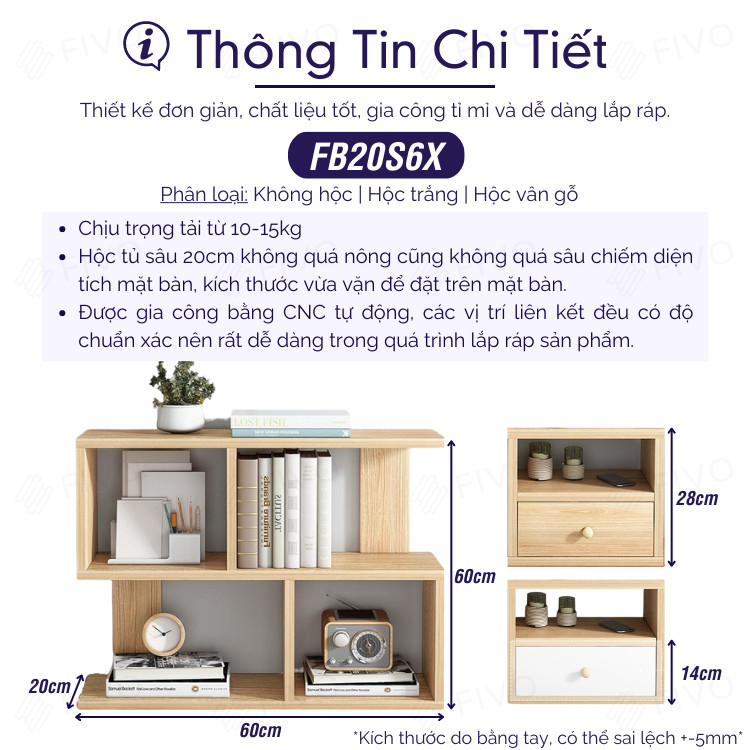 Kệ Sách Gỗ Để Bàn FIVO FB20