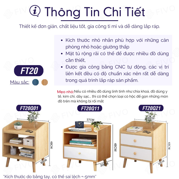 Mô tả Tủ Tab Đầu Giường Mini FIVO FT20 Có Hộc Tủ Rộng Rãi, Thiết Kế Chân Tiện Lợi Dễ Vệ Sinh, Dễ Dàng Lắp Ráp - 2