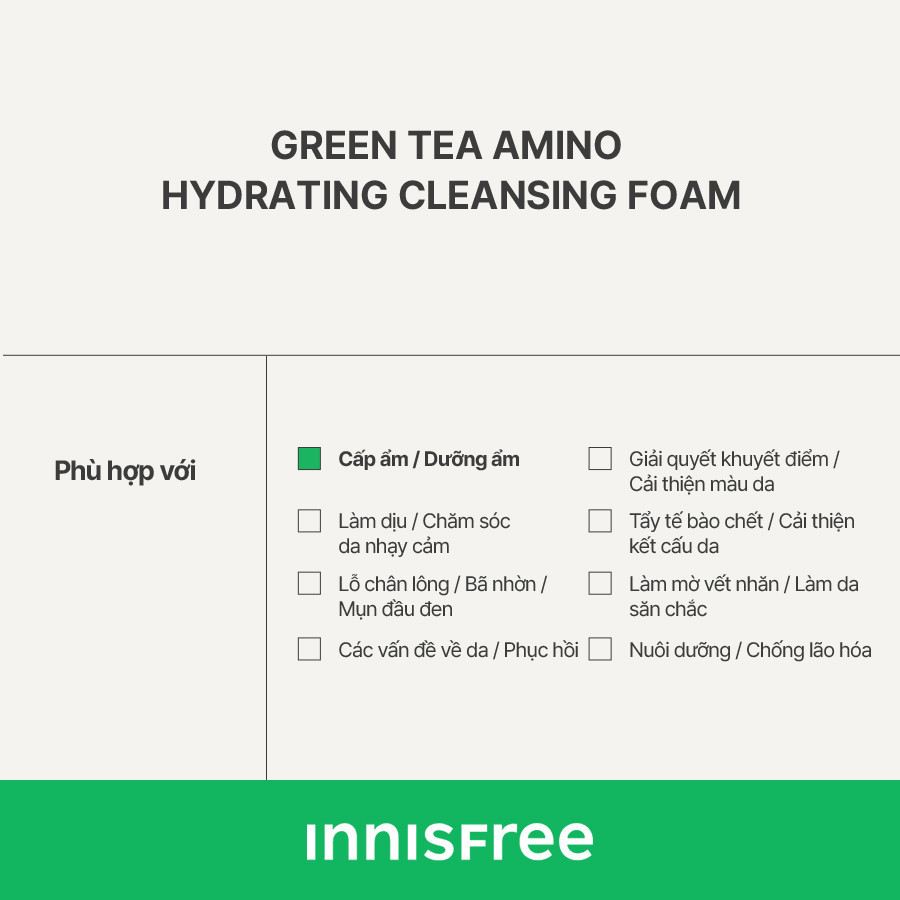 Mô tả Bộ đôi làm sạch nước tẩy trang dưỡng ẩm Innisfree Green Tea Amino 320ml và Sữa rửa mặt Green Tea Foam 150g - 5