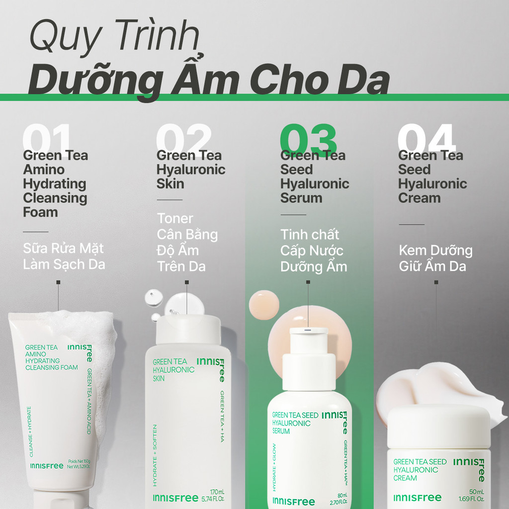 Mô tả Serum trà xanh cấp ẩm sâu phục hồi da, với Probiotics INNISFREE Green Tea Seed Hyaluronic Serum 80mL - 6