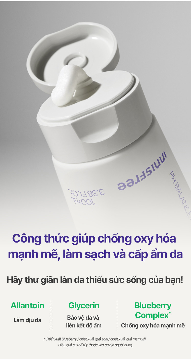 Mô tả Sữa rửa mặt Blueberry làm sạch, cân bằng dầu và độ ẩm innisfree Blueberry Rebalancing 5.5 Cleanser - 7