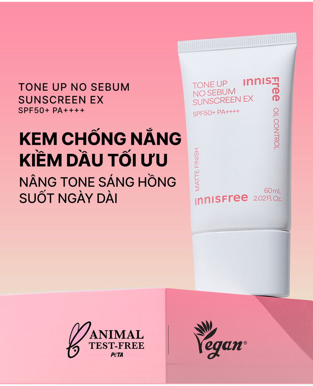Mô tả Kem chống nắng nâng tông kiềm dầu INNISFREE Tone Up No Sebum EX SPF 50+ PA++++ 60 mL - 1