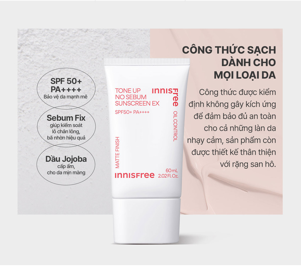 Mô tả Kem chống nắng nâng tông kiềm dầu INNISFREE Tone Up No Sebum EX SPF 50+ PA++++ 60 mL - 7