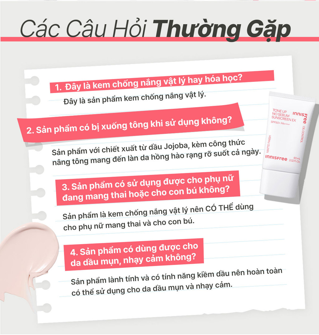 Mô tả Kem chống nắng nâng tông kiềm dầu INNISFREE Tone Up No Sebum EX SPF 50+ PA++++ 60 mL - 10