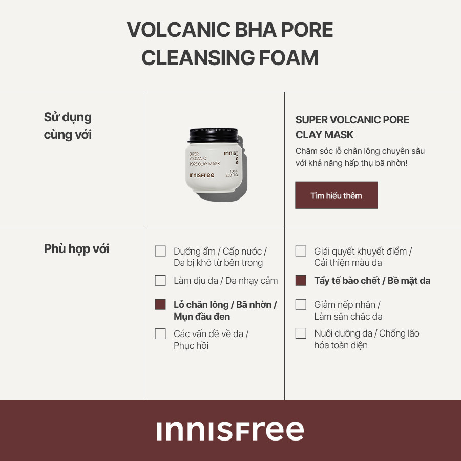 Mô tả Sữa rửa mặt tro núi lửa sạch sâu se khít lỗ chân lông INNISFREE Volcanic Pore BHA Cleansing Foam 150g - 8