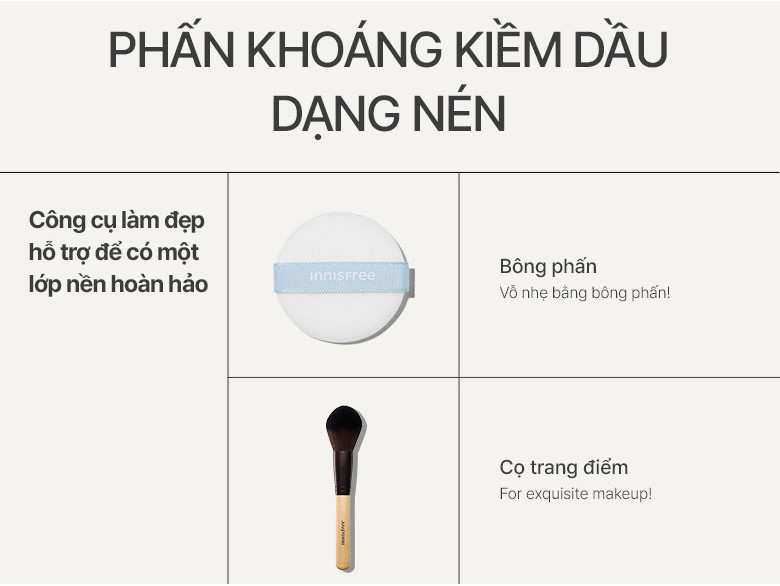 Mô tả Phấn phủ kiềm dầu dạng nén innisfree No Sebum Mineral Pact 8.5g - 12