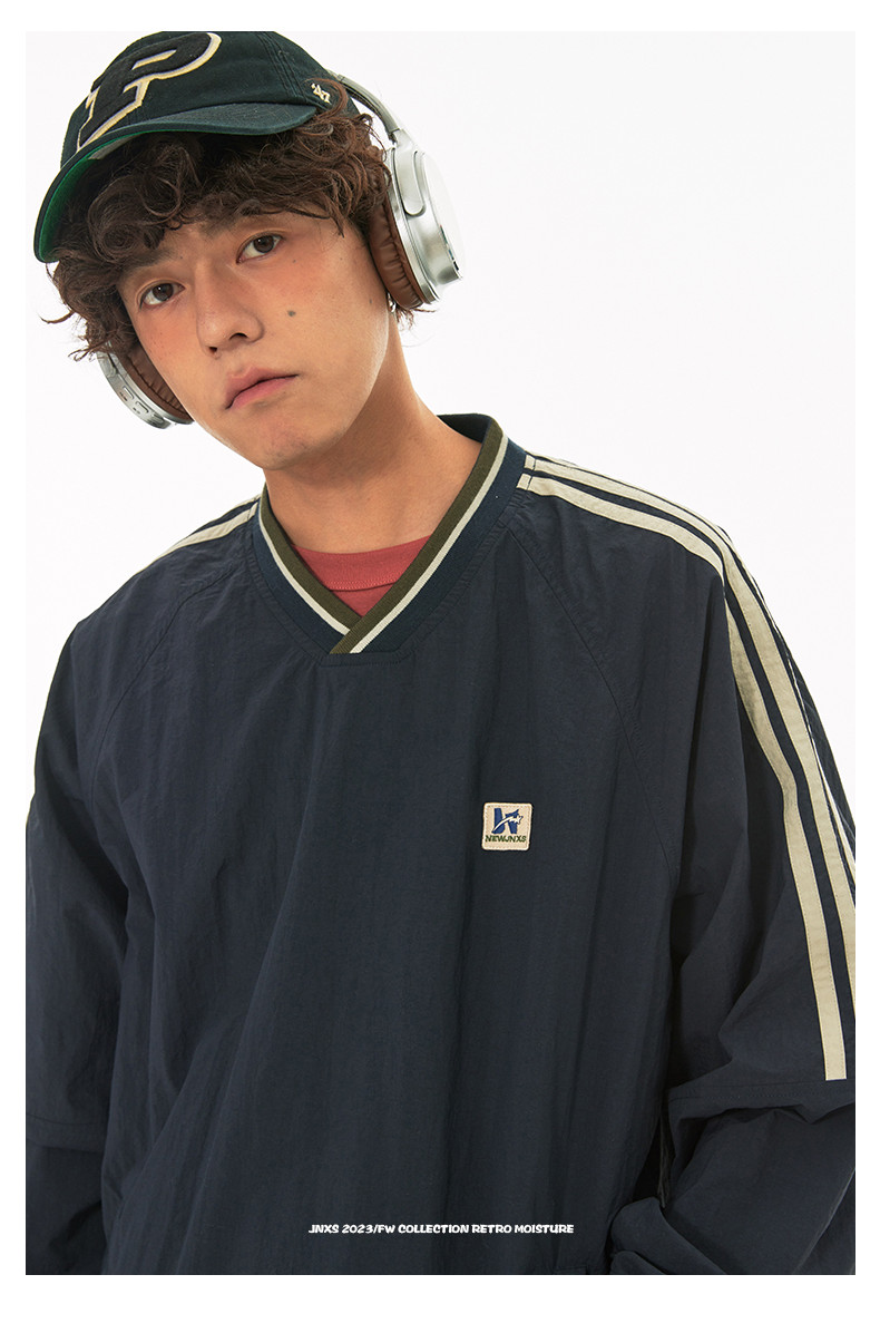 Youtang American retro ruy băng raglan tay áo cổ chữ V mùa thu nam nữ ...