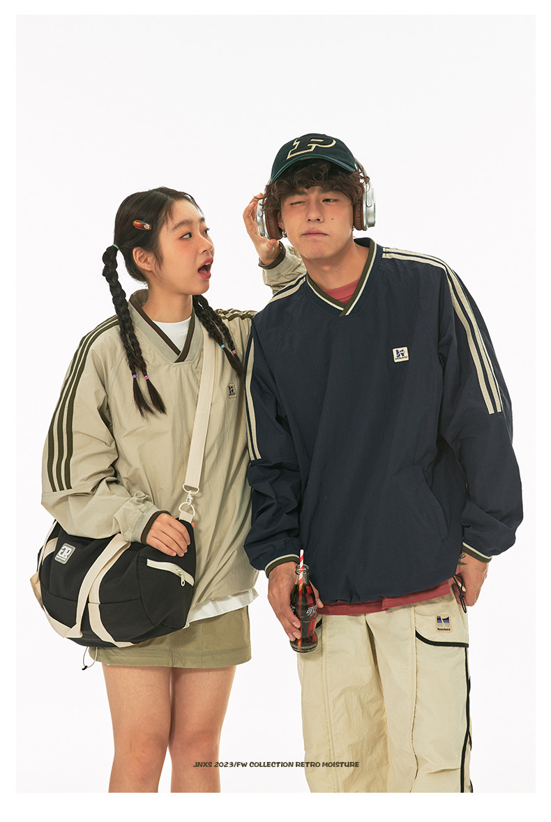 Youtang American retro ruy băng raglan tay áo cổ chữ V mùa thu nam nữ ...