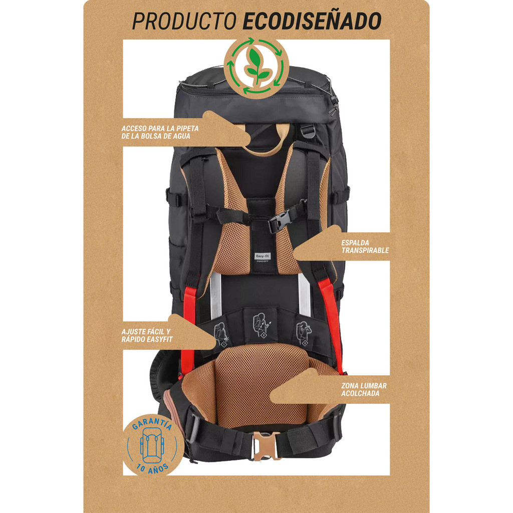 Mô tả Balo trekking 50l trek 100 easyfit cho nam đen DECATHLON forclaz mã 8559690 - 1