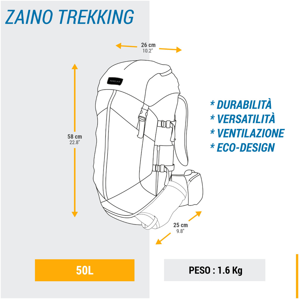 Mô tả Balo trekking 50l trek 100 easyfit cho nam đen DECATHLON forclaz mã 8559690 - 4