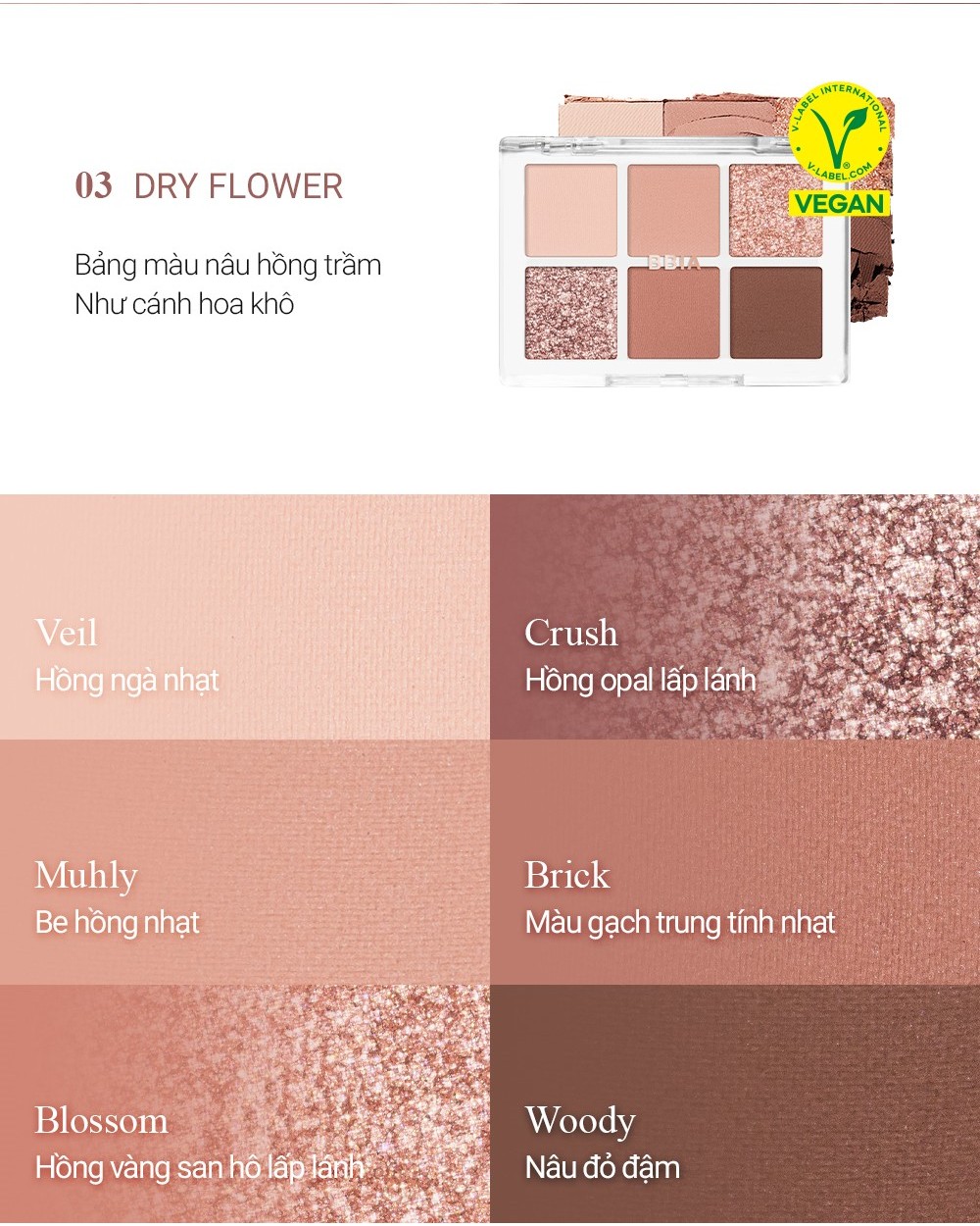 Mô tả Bảng phấn mắt 6 ô Bbia Ready To Wear Eye Palette 5g( 8 màu) - Bbia Official Store - 3